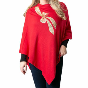 Boardwalk Poncho Holiday Red with Gold Bow
